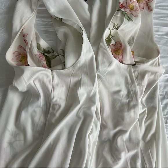 FOREVER 21 Women’s‎ Mini Babydoll Dress White Floral Chiffon Halter Tie Lined M - Picture 9 of 14